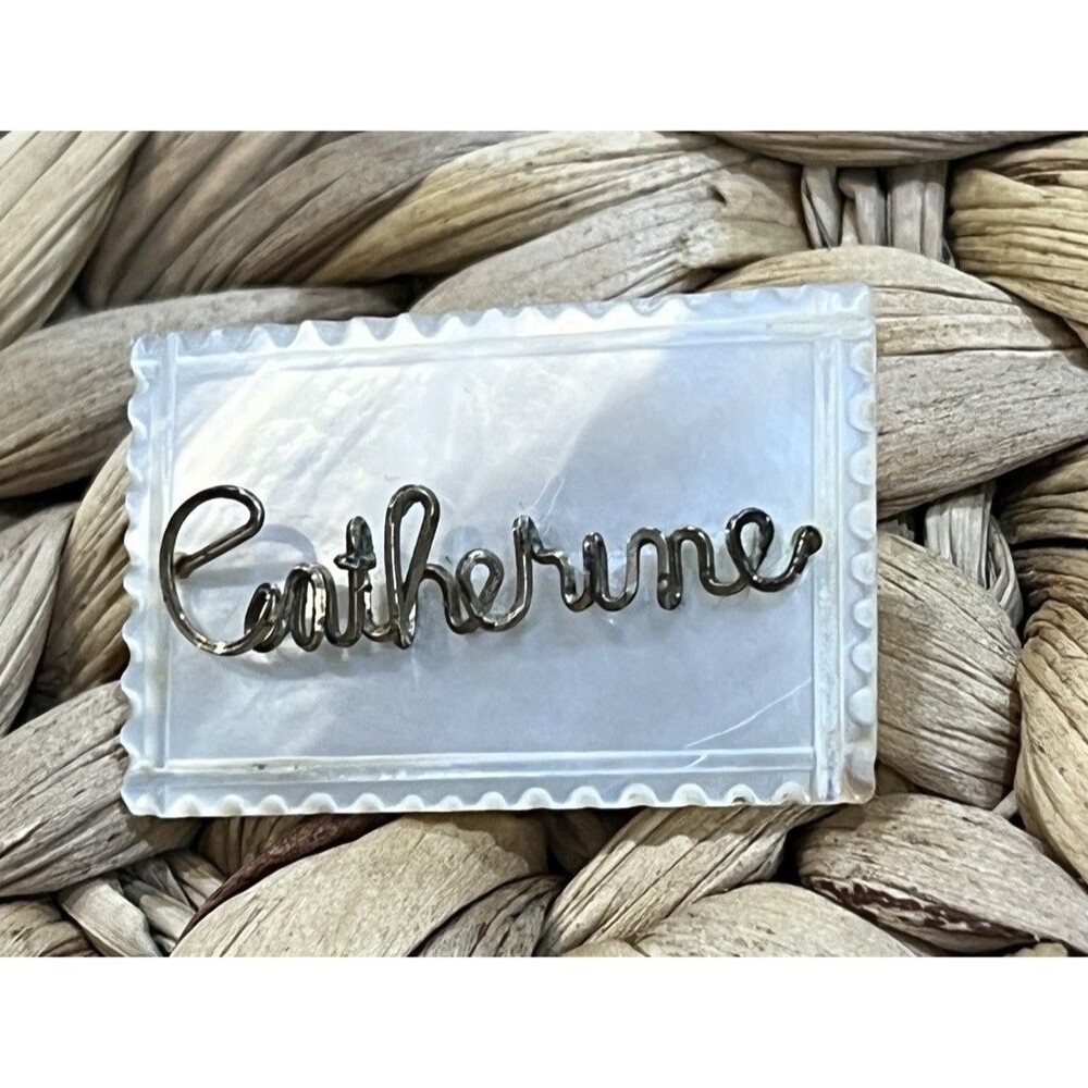 VTG Carved Mother of Pearl Shell Pin Brooch Gold Filled Wire Name Catherine - Picture 2 of 9